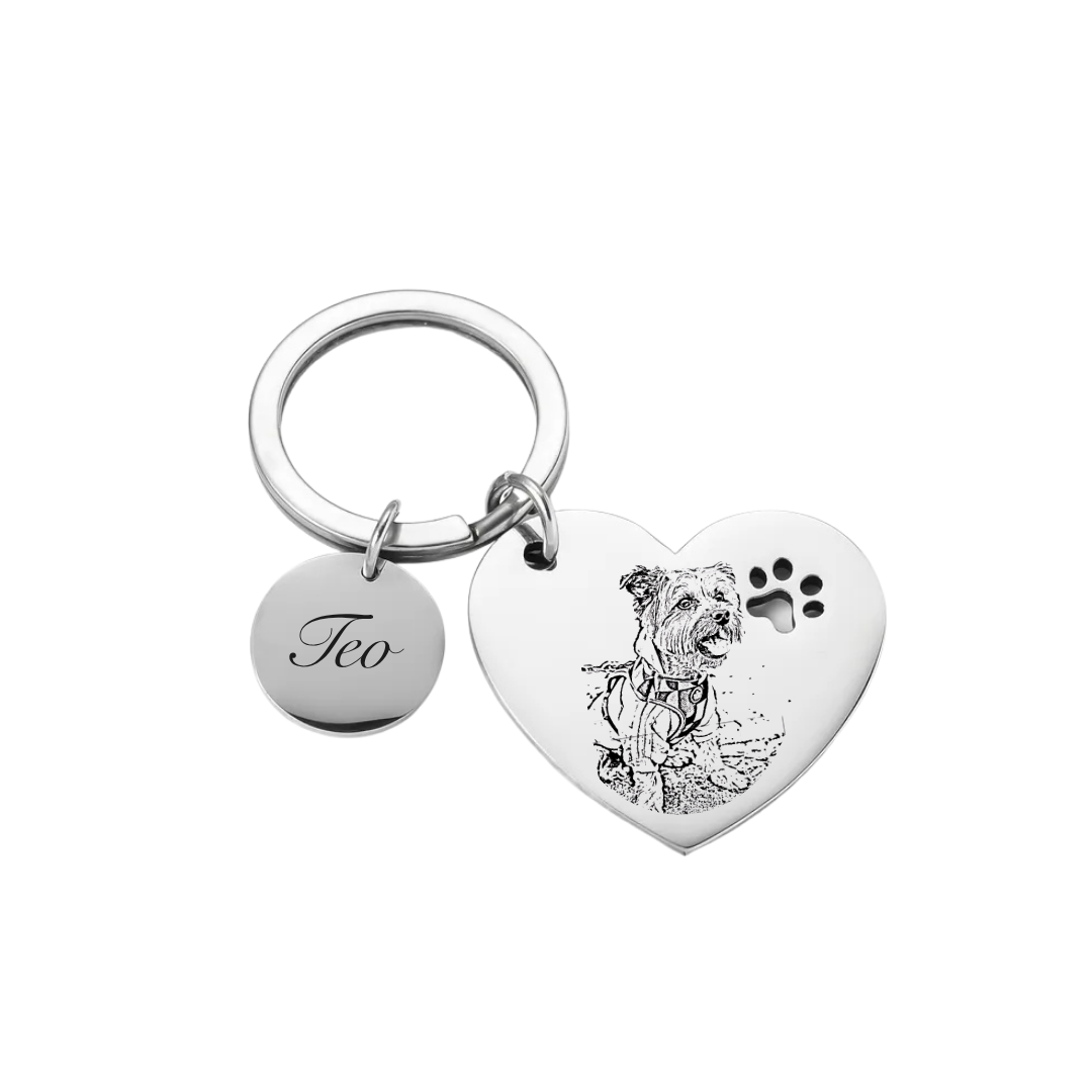 Llavero Corazón Huellita Personalizable | Acero Inoxidable